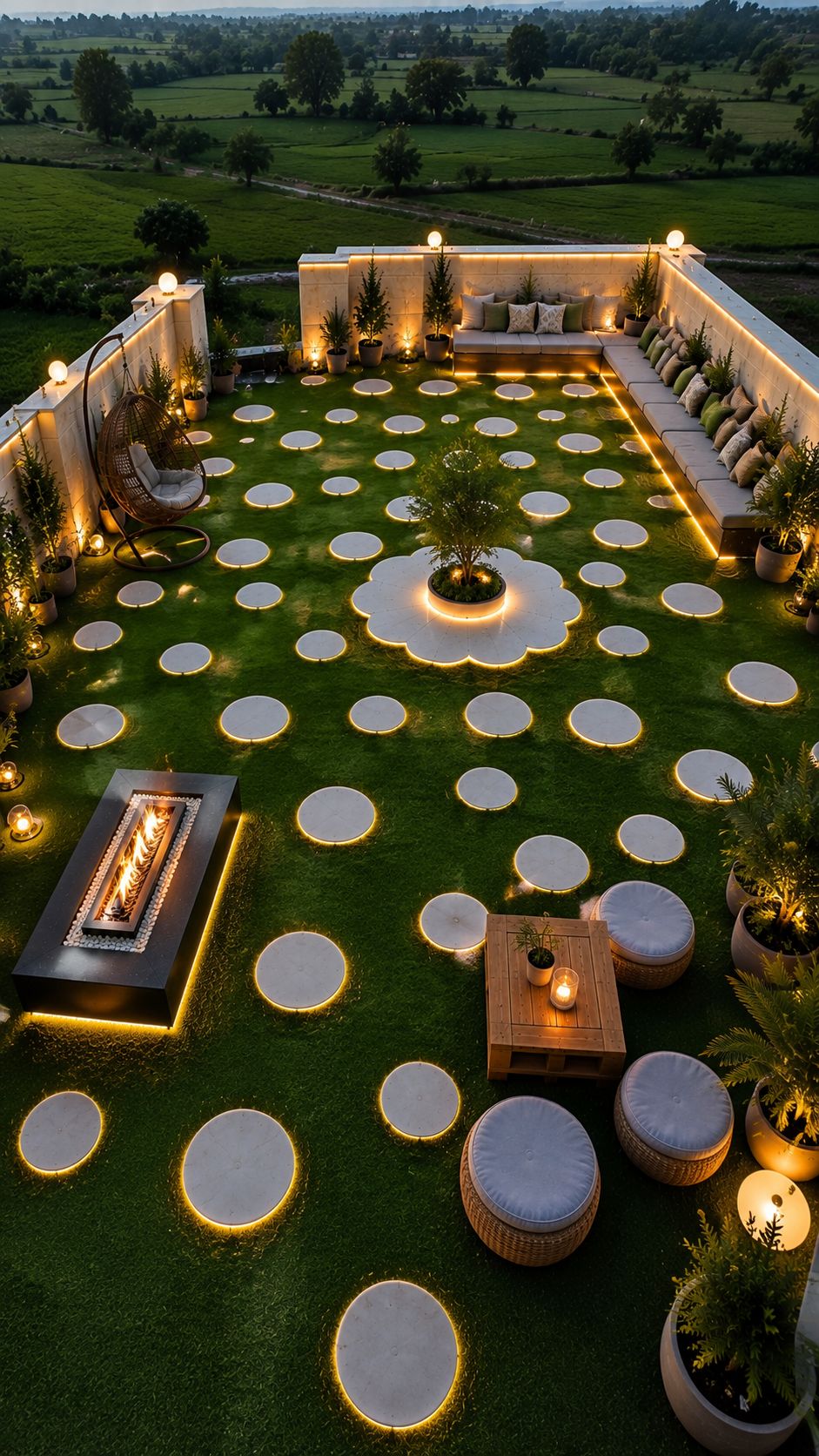 روف گاردن اجرای شده چمن مصنوعی